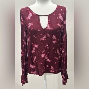 Aeropostale Women’s Burgundy Colored Floral Long Sleeve Blouse Size Medium